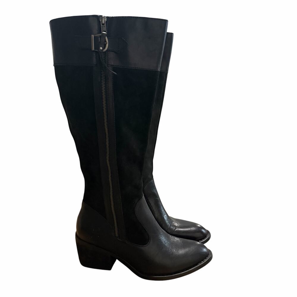 Born Women's Black Leather Knee High Boots Sz 8.5 Boho Festival Western Minimal - Picture 2 of 7